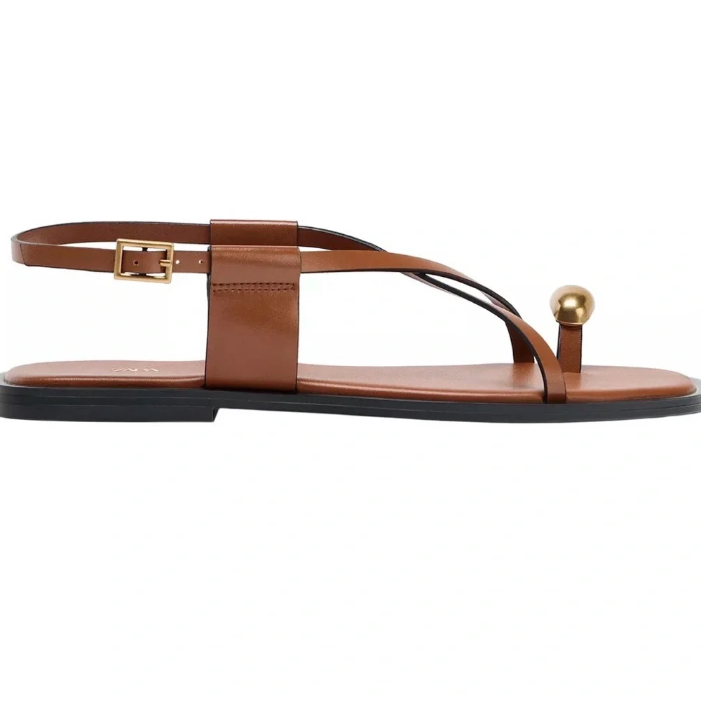ZARA Flat Strappy Sandals With Metal Size 39 2024 Collection - Picture 6 of 6
